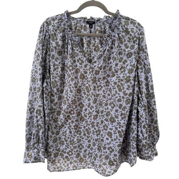 Talbots Ditsy Floral Smocked 100% Cotton Top Blue Green Size 3X - Picture 3 of 9